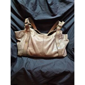 HOBO Taupe Leather Shoulder Bag with Brass Hardware & Floral Lining